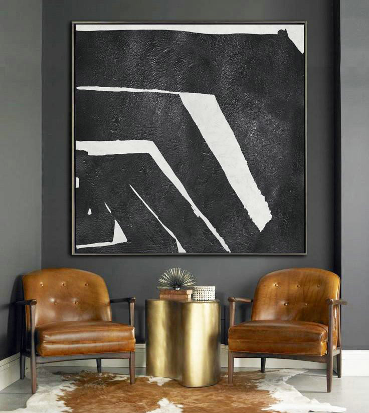 Extra Large Painting,Oversized Minimal Black And White Painting - Oversized Art